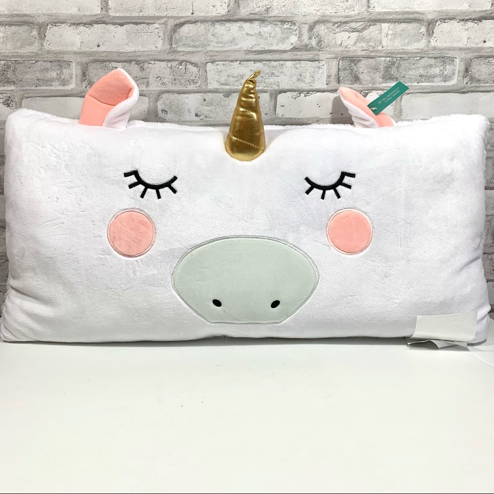 Pillowfort Kids 26x13 White Pink Golden Unicorn Body Rectangular Throw Pillow
